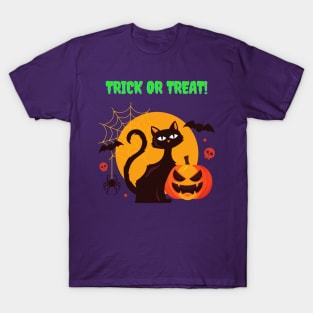 Halloween Trick or Treat spooky cat and pumpkin T-Shirt